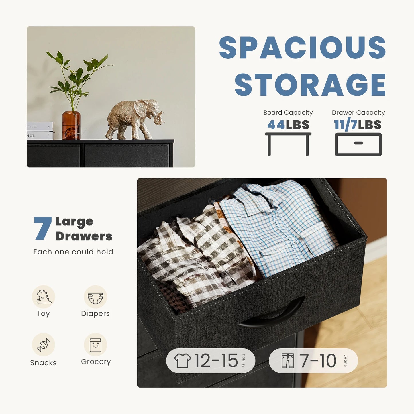 JHK Seven Drawer Dresser Organizer For Bedroom And Living Room