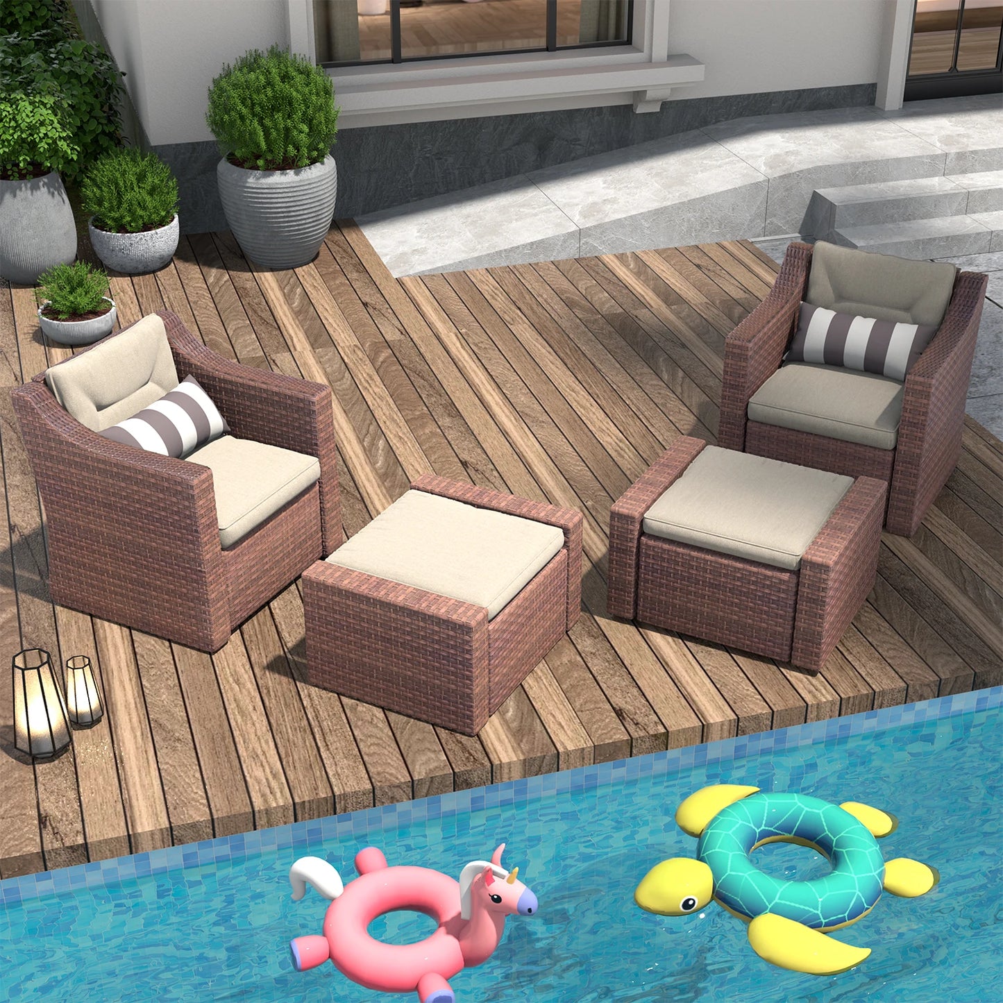All-Weather Outdoor Patio Furniture Set Wicker Rattan Sectional With Cushions