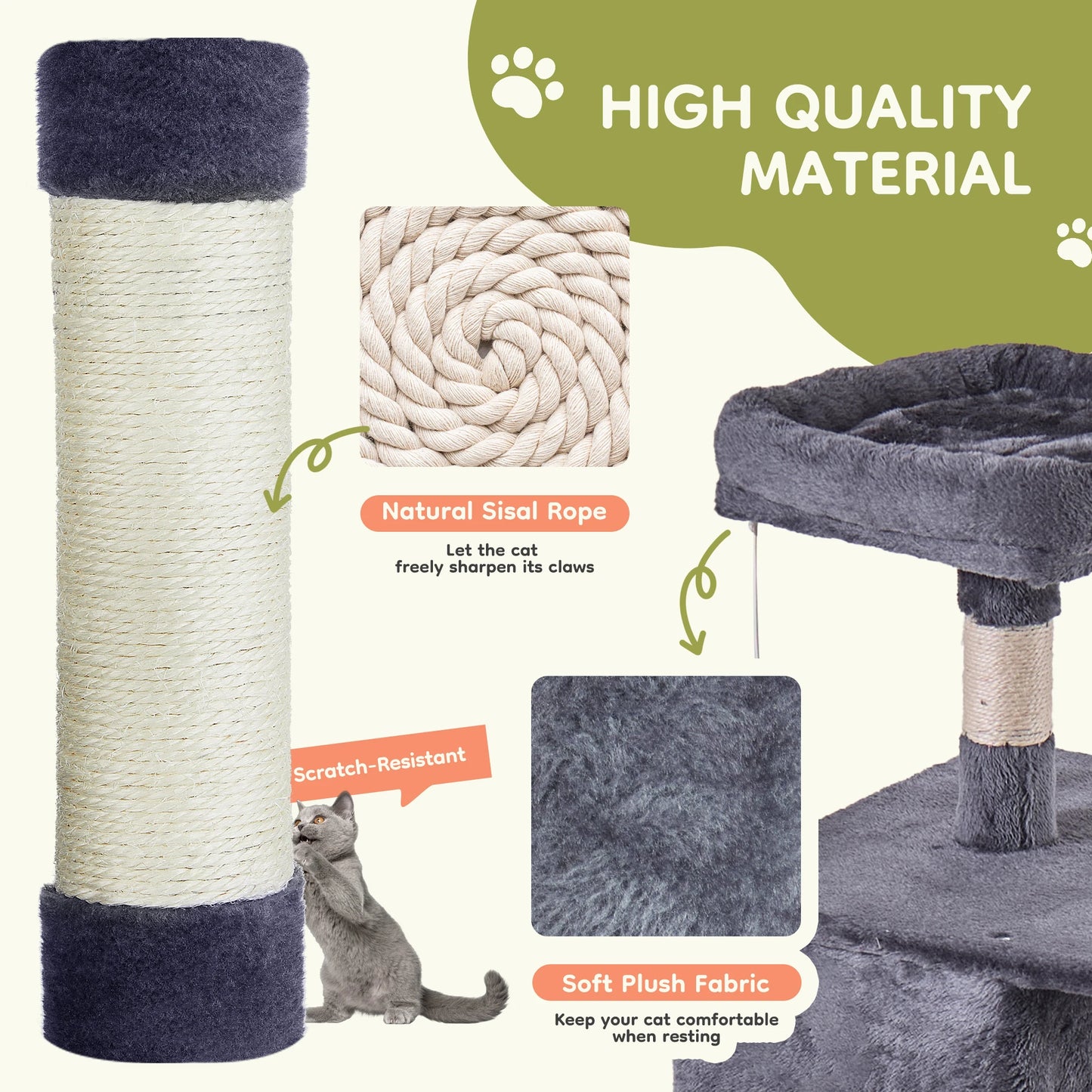 JHK Cat Tree Tower With Condo And Sisal Posts For Indoor Cats