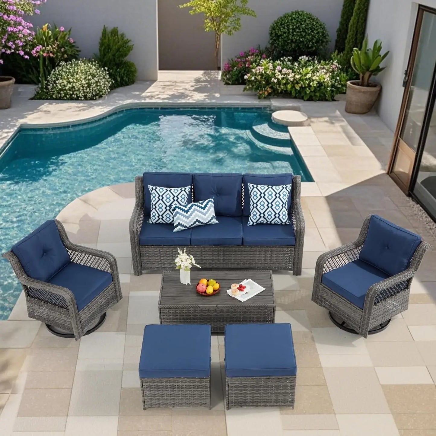 XIAOLANG Wicker Patio Furniture Set With 360 Degree Swivel Chairs
