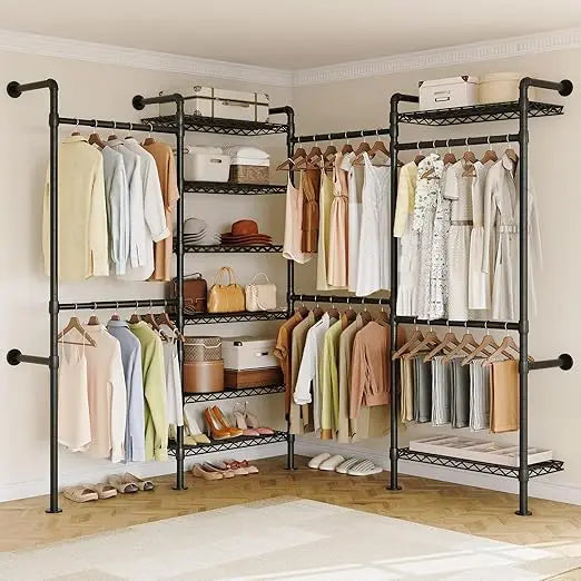 Industrial Wall Mounted Pipe Clothing Rack System For Closet Organization