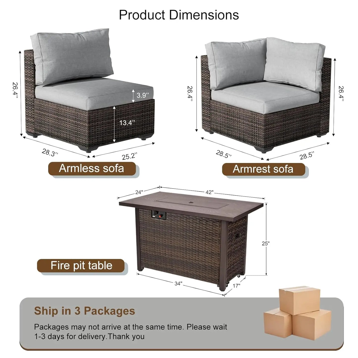 XIAOLANG 7-Piece Outdoor Patio Furniture Set With Firepit Table
