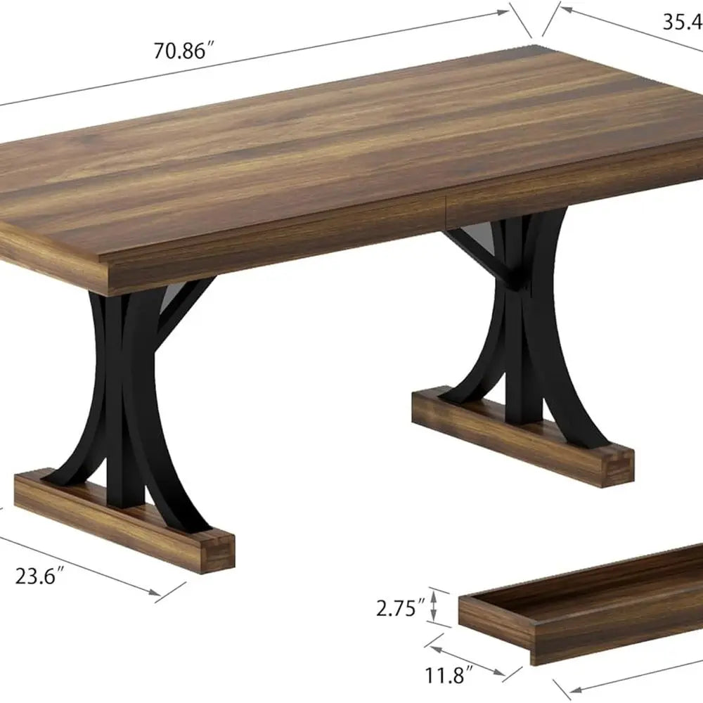 Rectangular Dining Table For Six With Dual Side Drawers