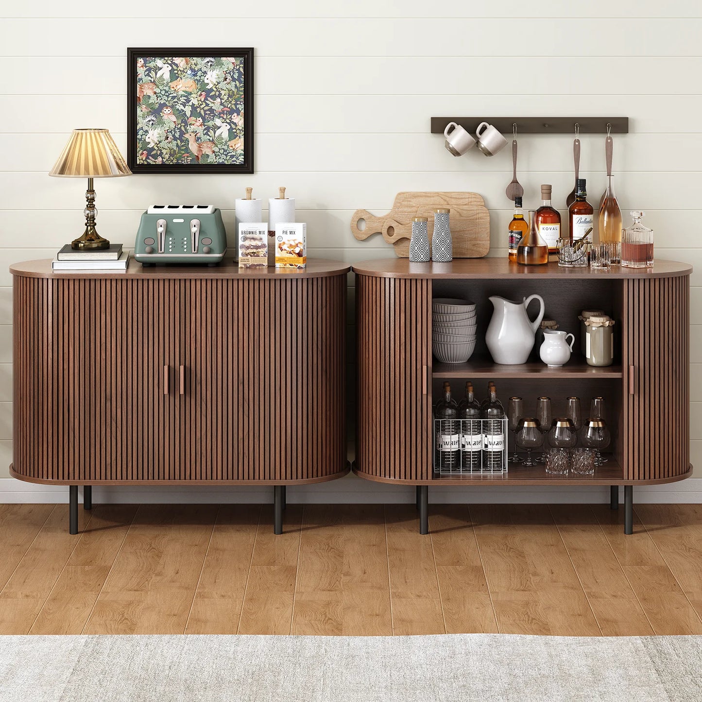 ONBRILL Sideboard Buffet Cabinet With Sliding Door Adjustable Shelf