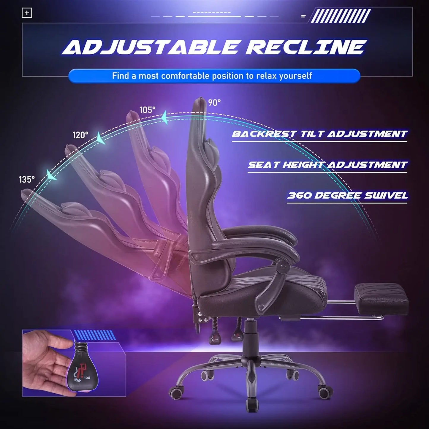Gaming Chair With Footrest And Massage Lumbar Support