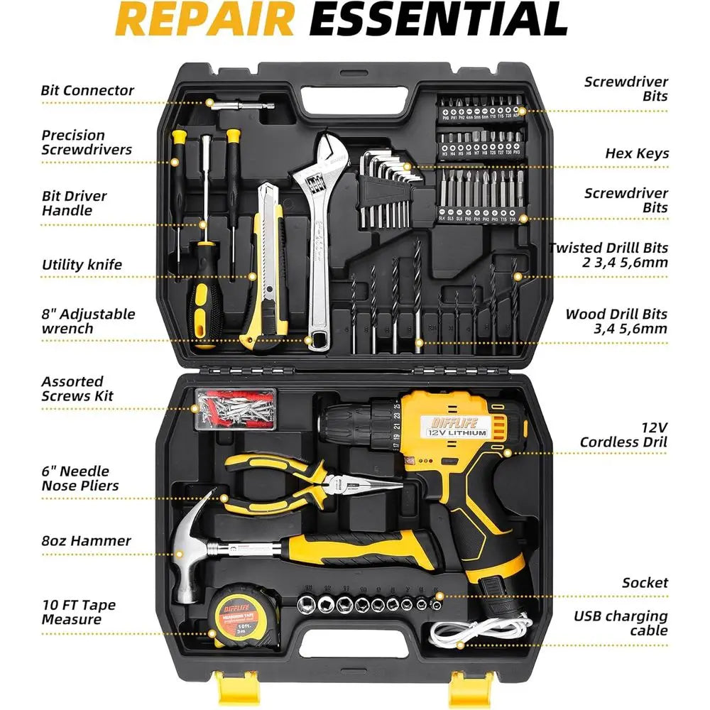 XMSJDIY 12V Drill Driver Combo Kit Cordless Power Tool Set
