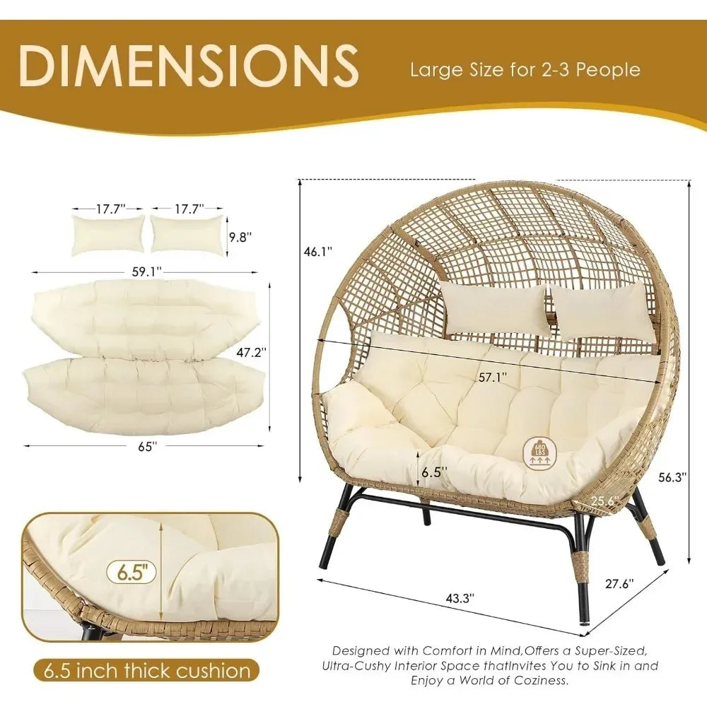 Double Egg Chair Indoor Outdoor Lounge With Thick Padded Cushions