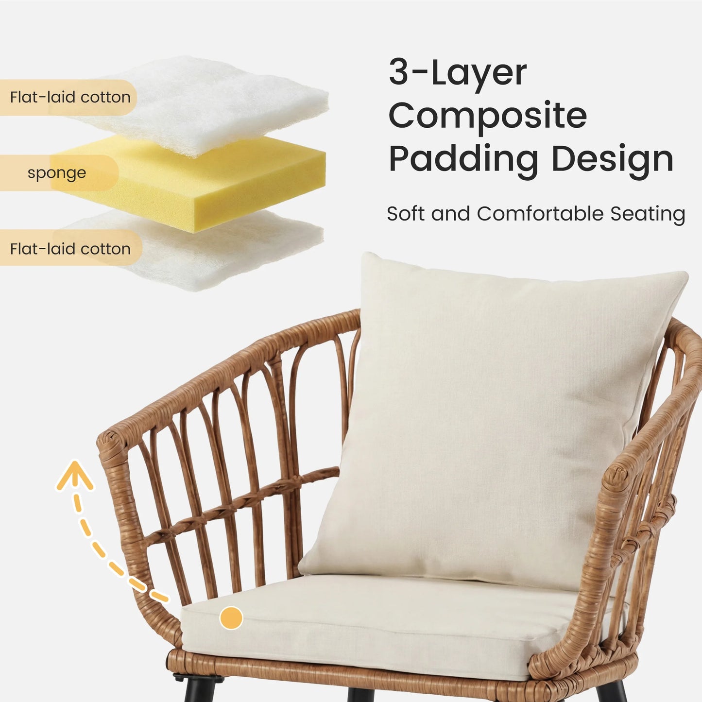 JHK Wicker Patio Set With Glass Table And Soft Cushions