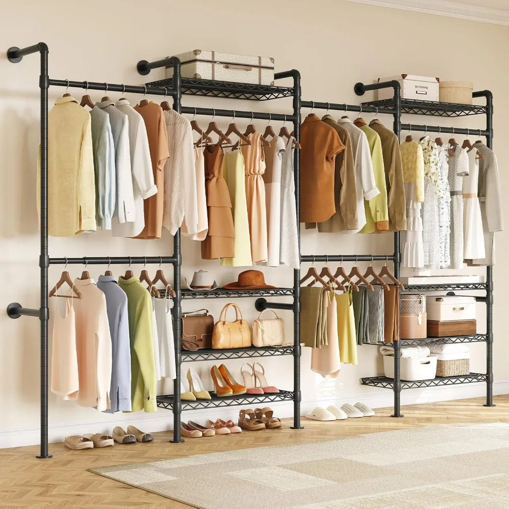 Industrial Wall Mounted Pipe Clothing Rack System For Closet Organization