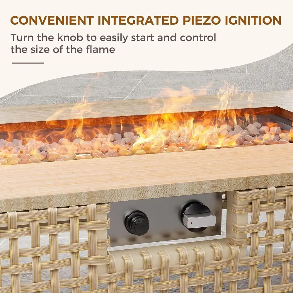 Outdoor Patio Furniture Set With Fire Pit Table Cushioned Seating