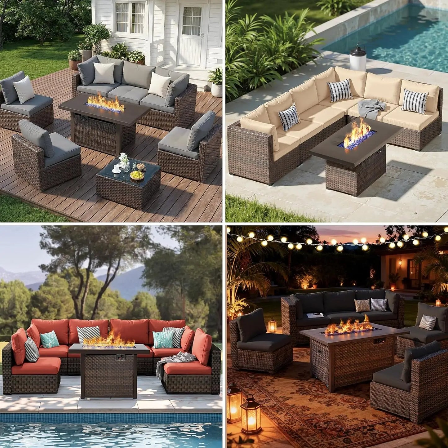 XIAOLANG 7-Piece Outdoor Patio Furniture Set With Firepit Table