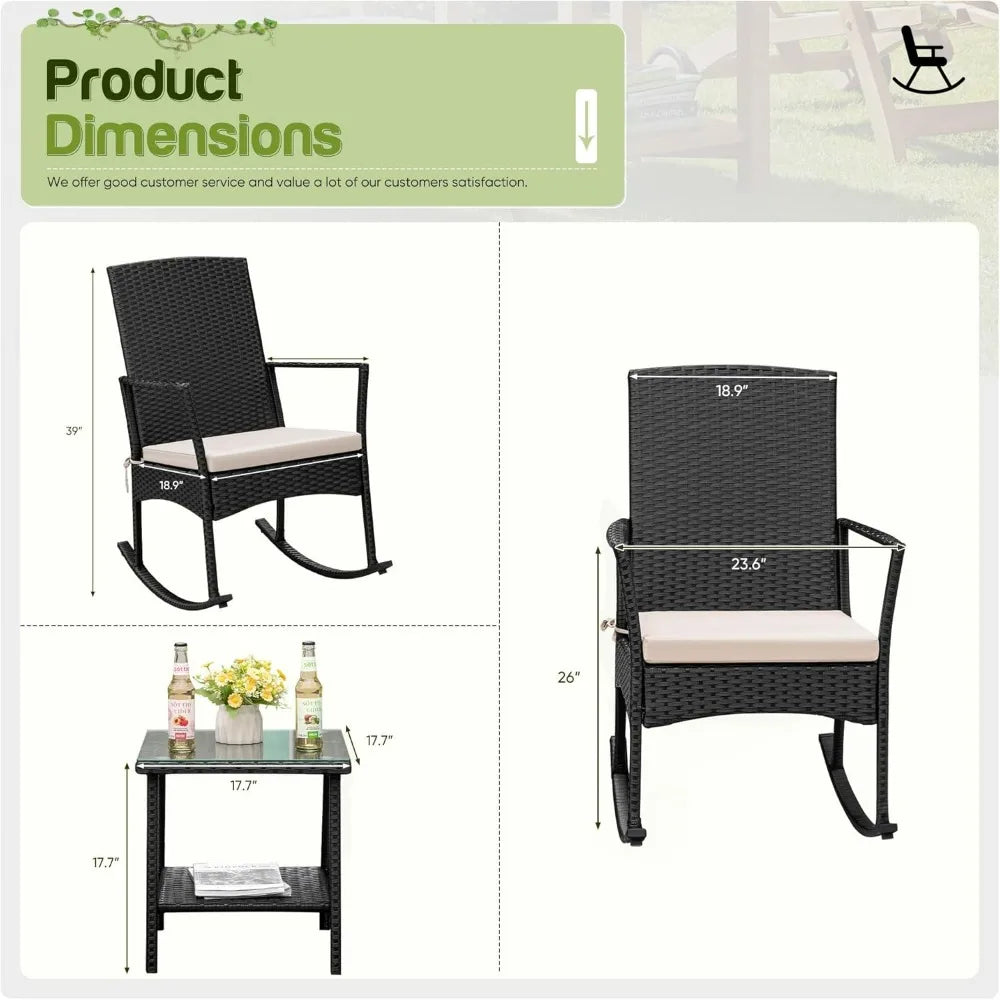 Flamaker Outdoor Rocking Chairs PE Rattan Patio Set For Garden