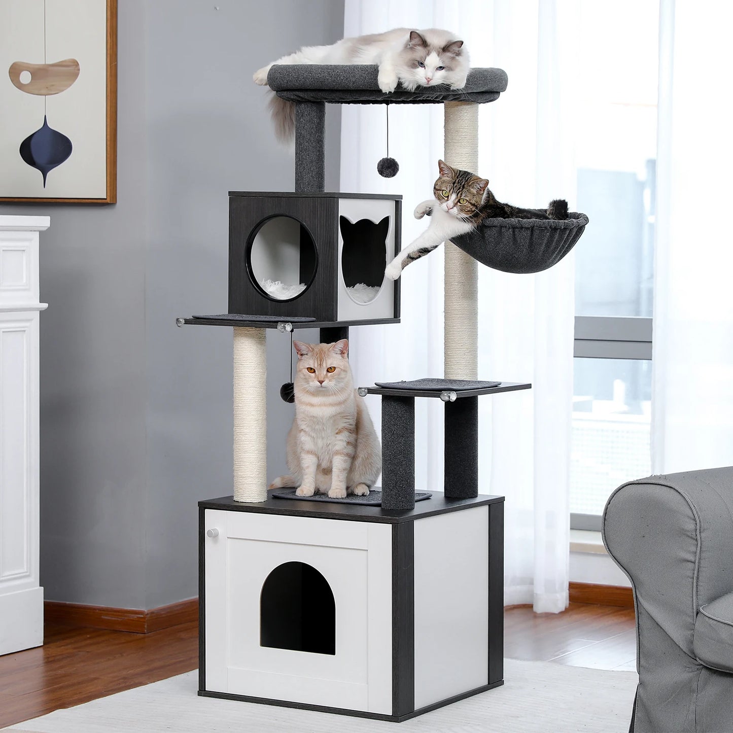 PAWZ Ro Multi Level Cat Tree Indoor Wood Tower With Scratching Posts