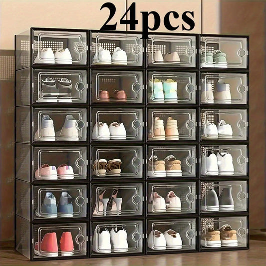 Stackable Shoe Storage Box With Front Opening Lid