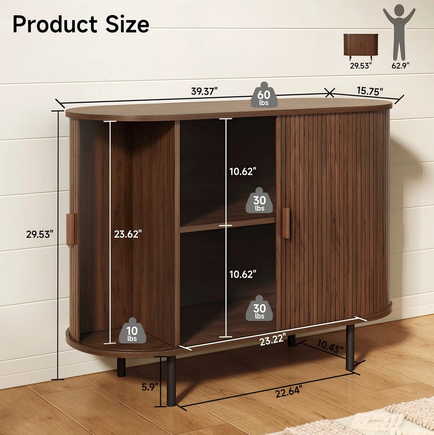 ONBRILL Sideboard Buffet Cabinet With Sliding Door Adjustable Shelf