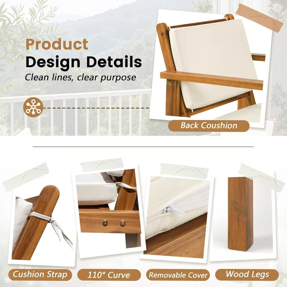 Flamaker 3-Piece Acacia Patio Set With Coffee Table And Cushions