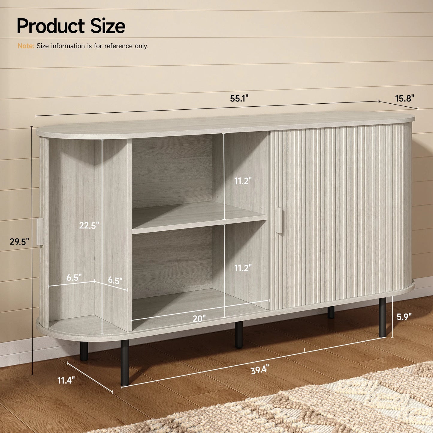 ONBRILL Sideboard Buffet Cabinet With Sliding Door Adjustable Shelf