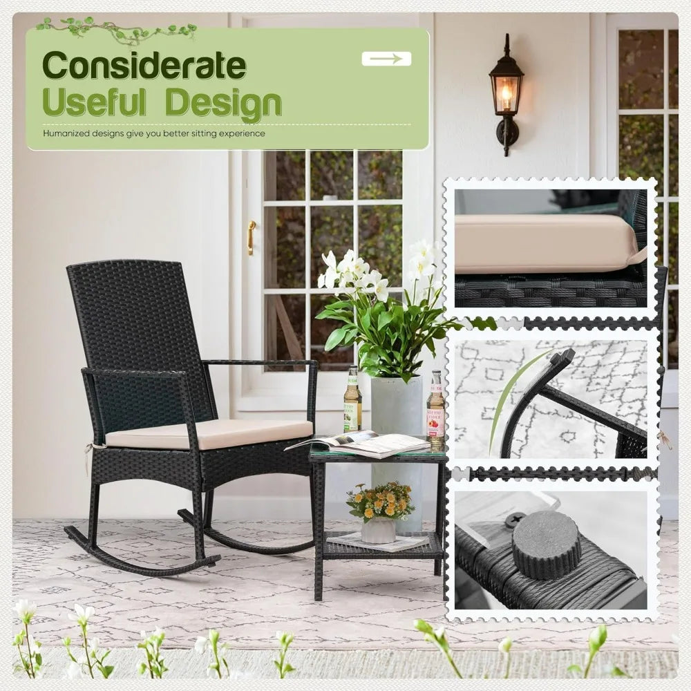 Flamaker Outdoor Rocking Chairs PE Rattan Patio Set For Garden