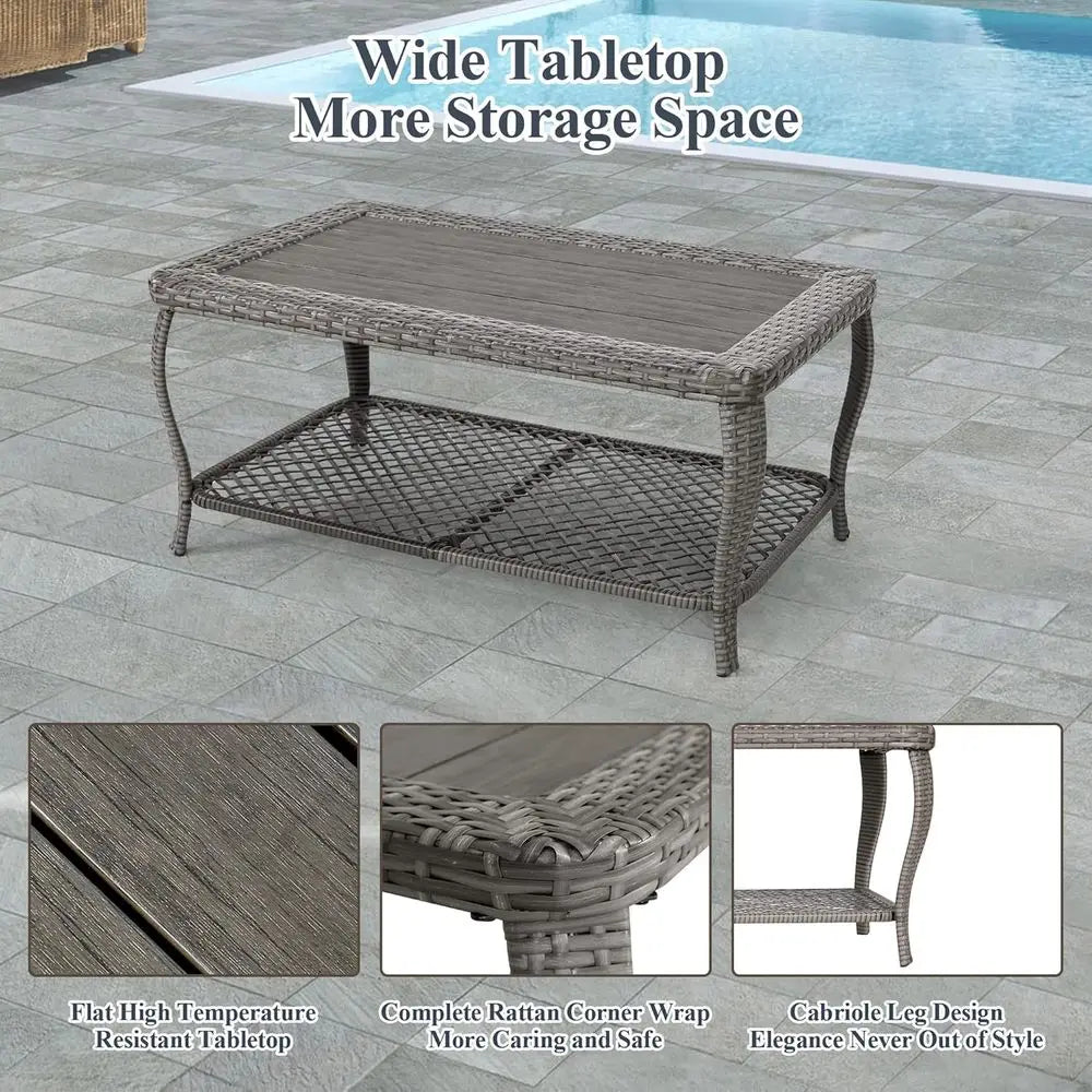 Grey Wicker Outdoor Patio Furniture Set With Sectional Sofa And Coffee Table
