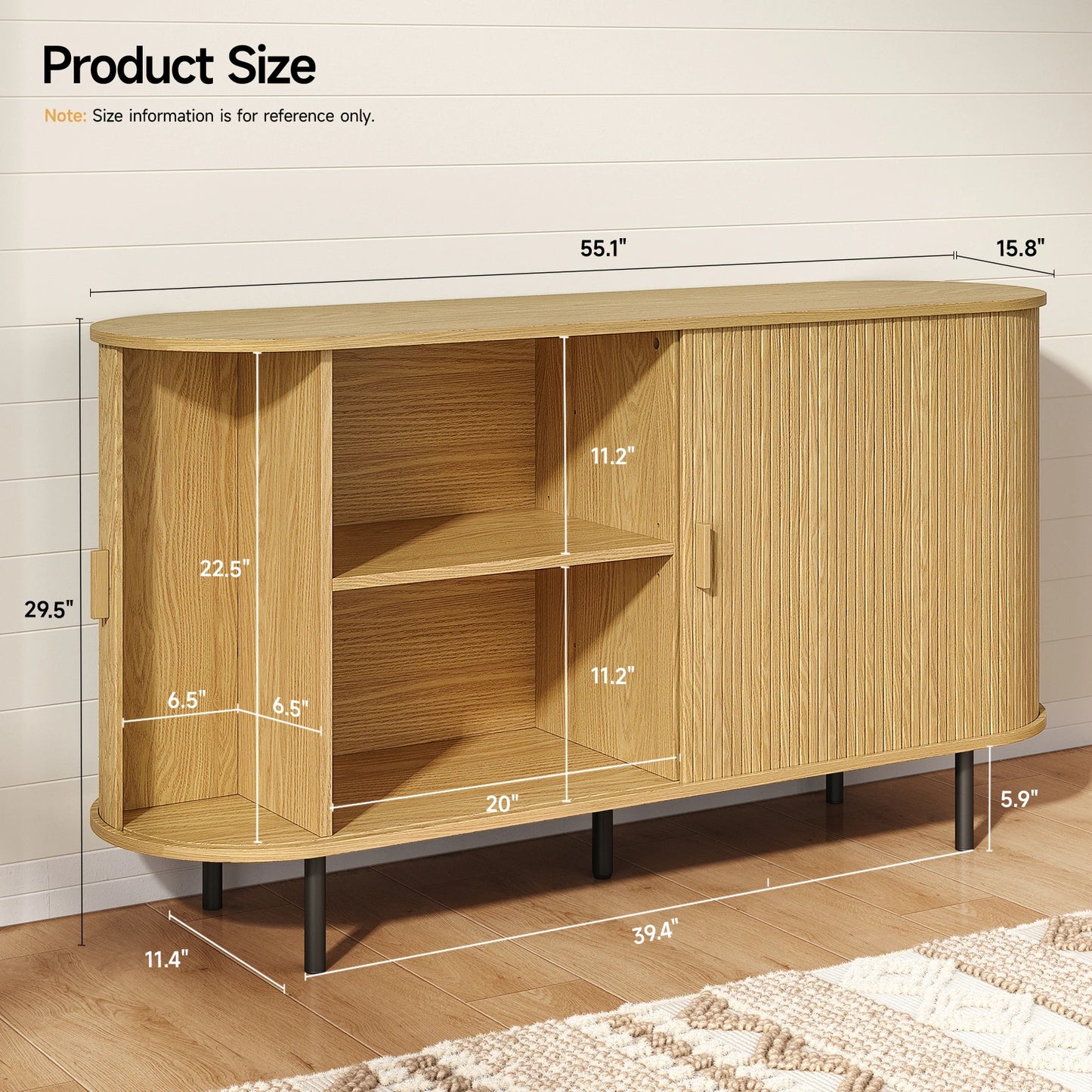ONBRILL Sideboard Buffet Cabinet With Sliding Door Adjustable Shelf