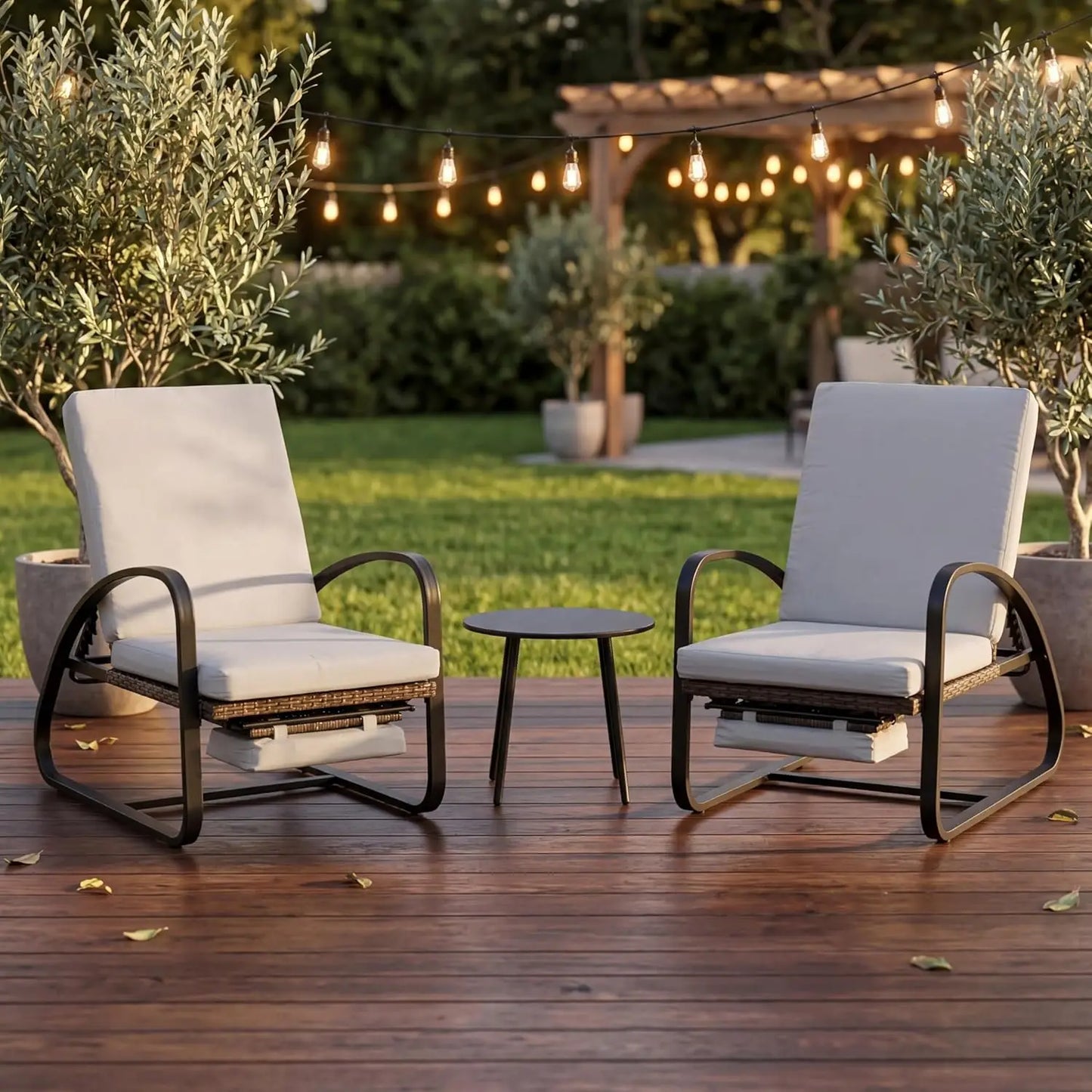 Five Position Adjustable Chaise Lounge Set With Table Outdoor Patio