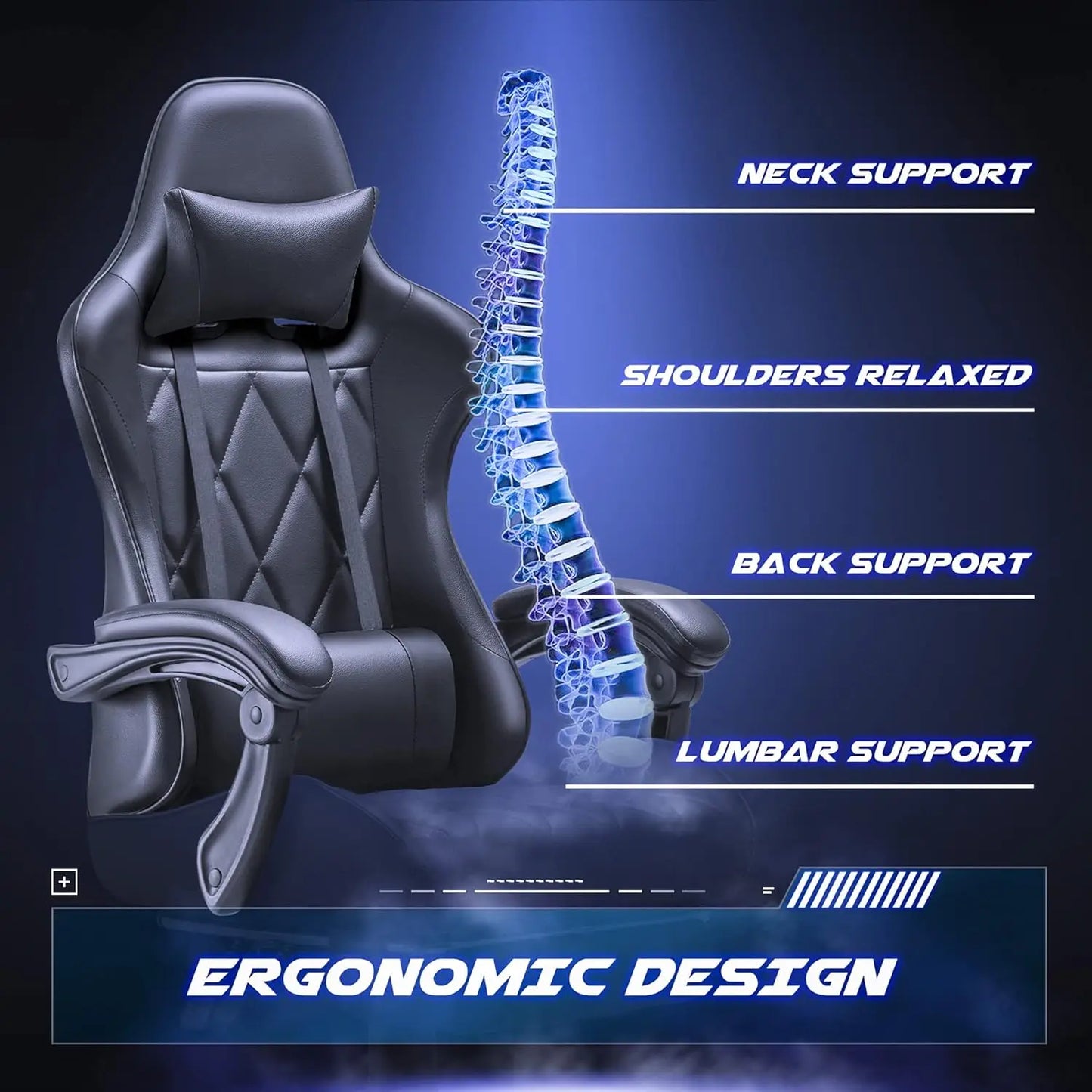 Gaming Chair With Footrest And Massage Lumbar Support