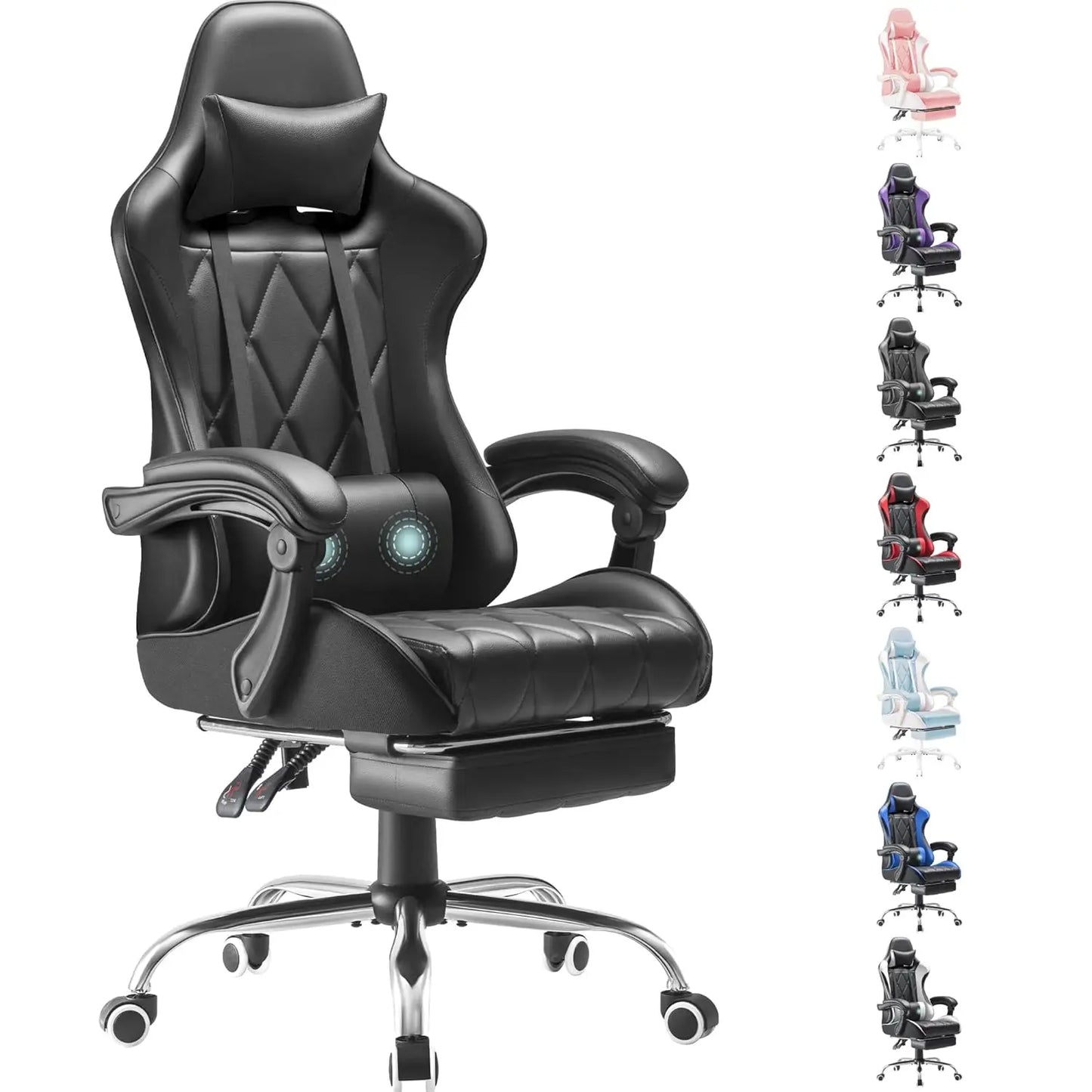 Gaming Chair With Footrest And Massage Lumbar Support