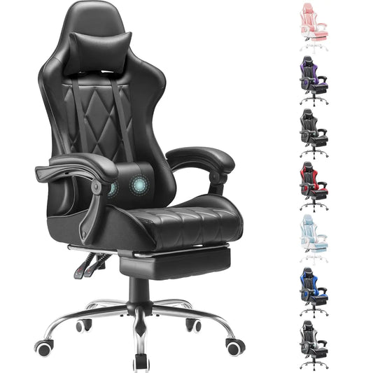 Gaming Chair With Footrest And Massage Lumbar Support