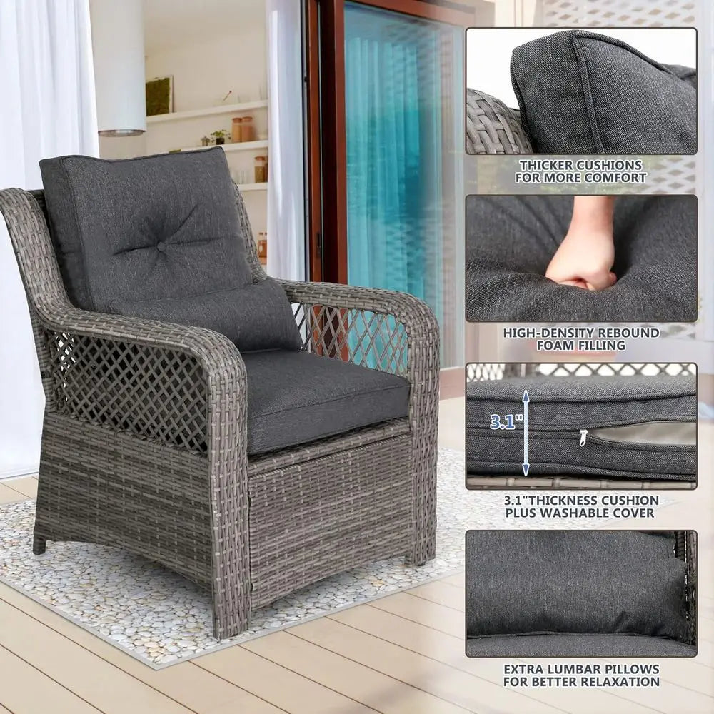 Grey Wicker Outdoor Patio Furniture Set With Sectional Sofa And Coffee Table