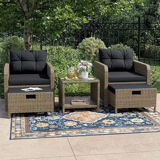 Balcony Furniture Five Piece Patio Conversation Set PE Wicker Outdoor