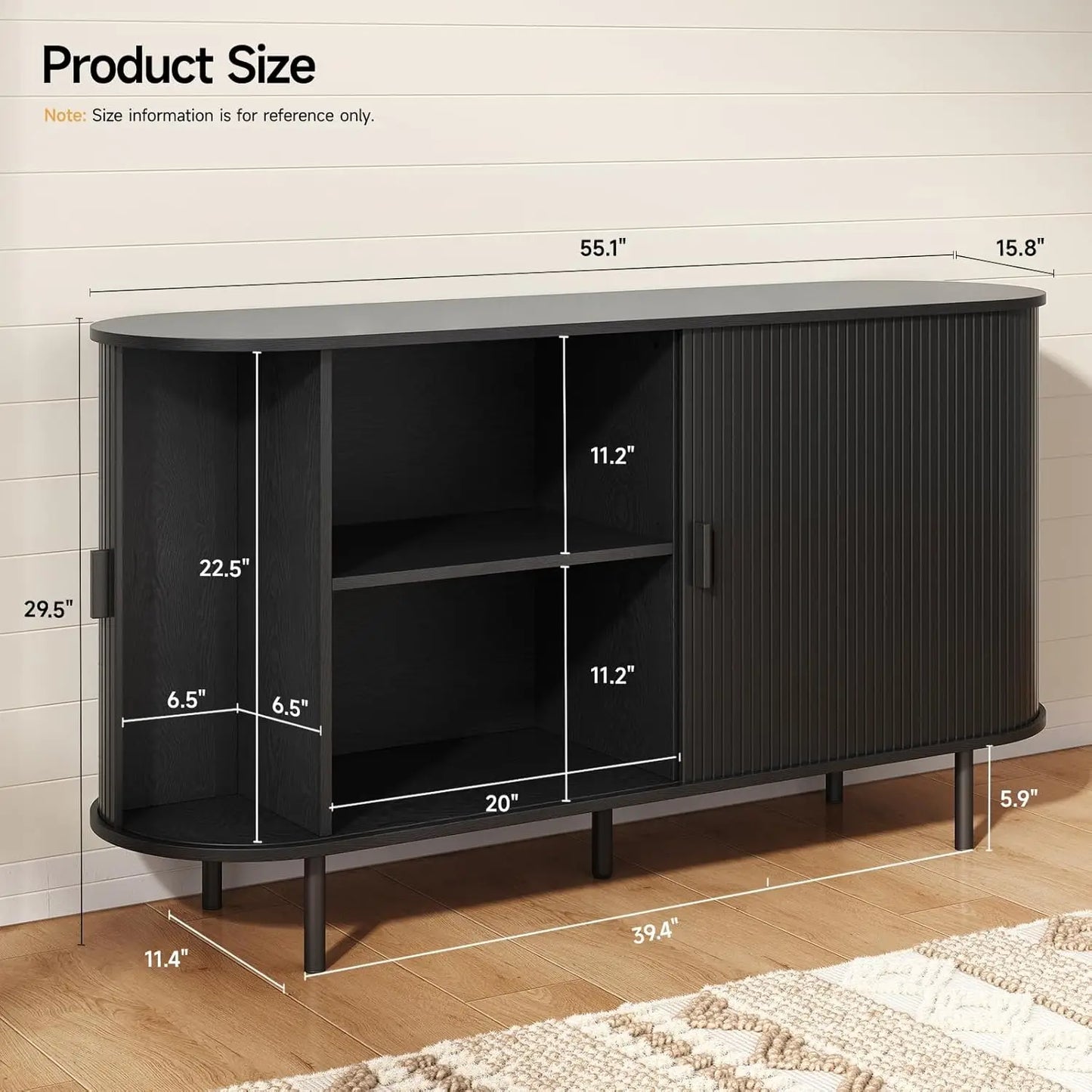 ONBRILL Sideboard Buffet Cabinet With Sliding Door Adjustable Shelf