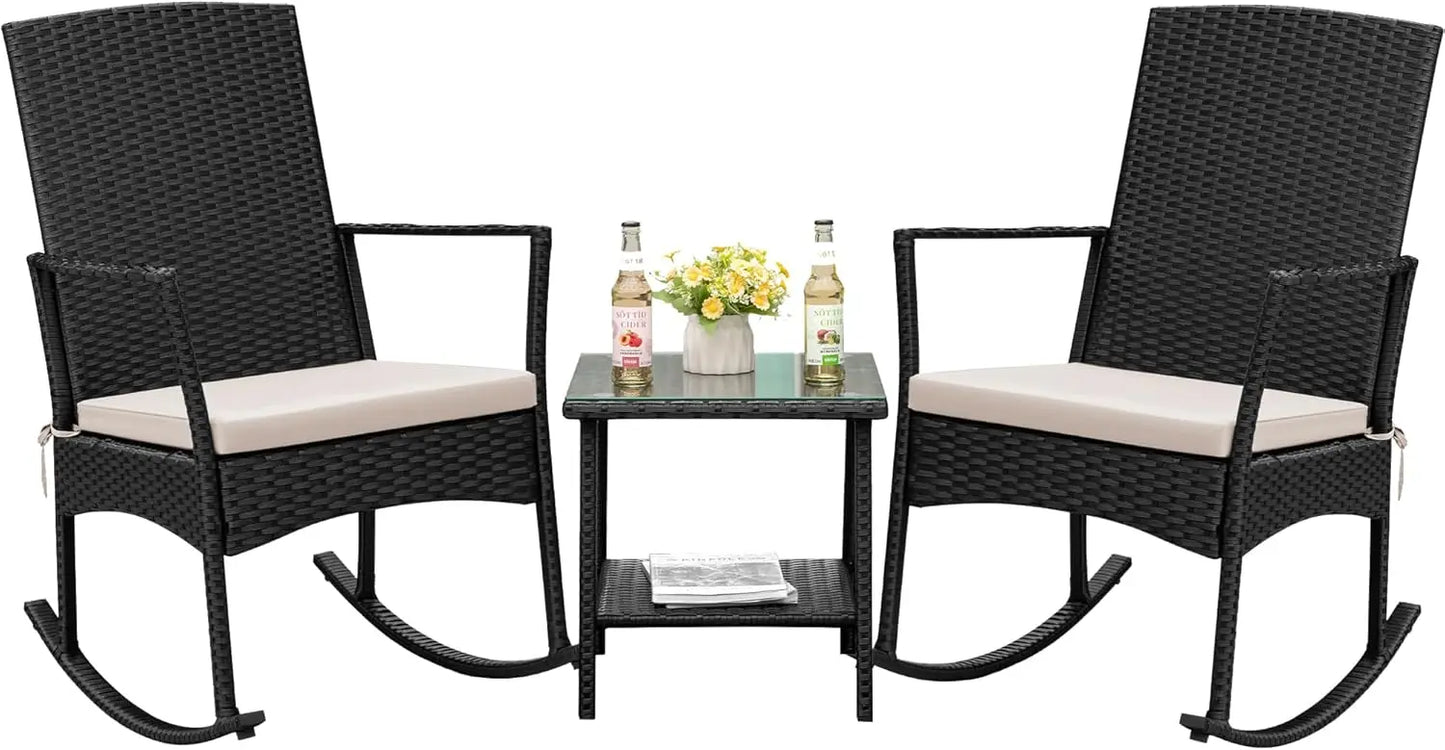 Flamaker Outdoor Rocking Chairs PE Rattan Patio Set For Garden
