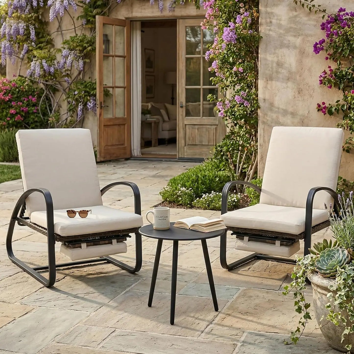 Five Position Adjustable Chaise Lounge Set With Table Outdoor Patio