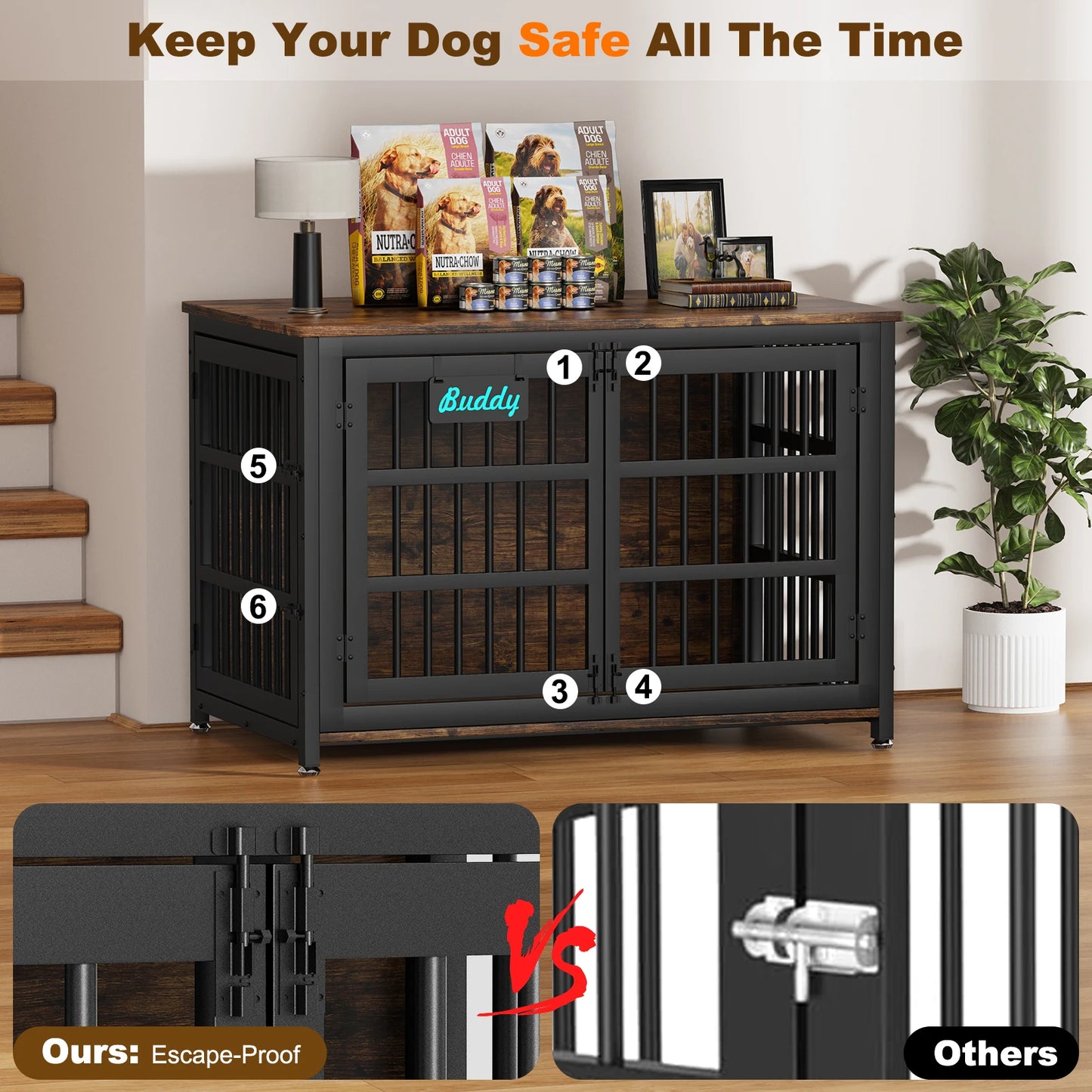 Dog Crate Furniture With Casters Heavy Duty Indoor Kennel