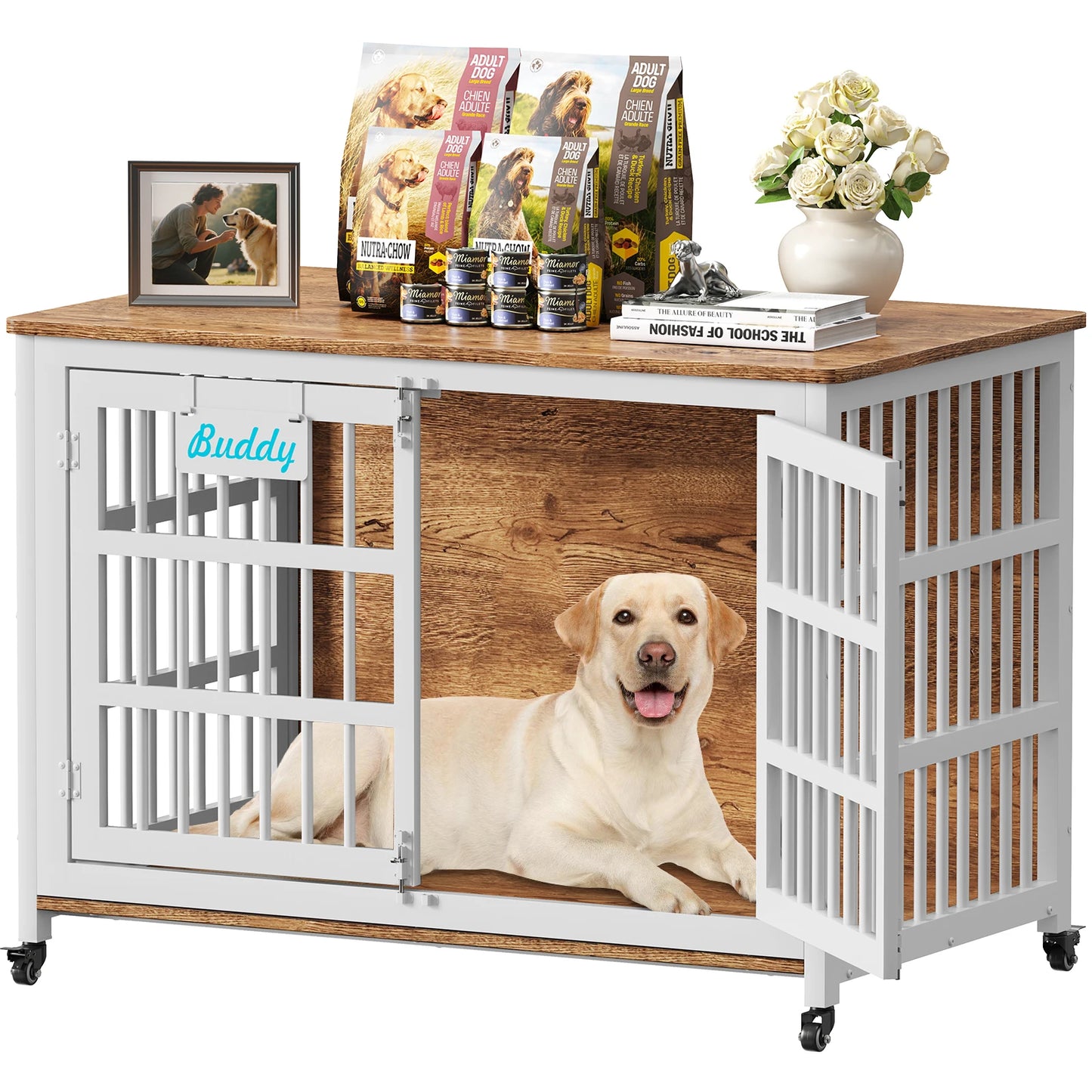 Dog Crate Furniture With Casters Heavy Duty Indoor Kennel