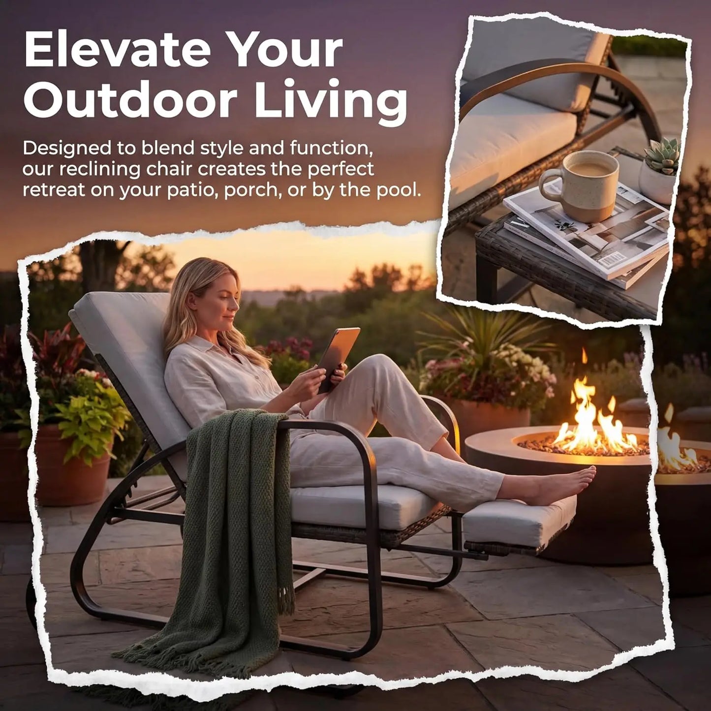 Five Position Adjustable Chaise Lounge Set With Table Outdoor Patio