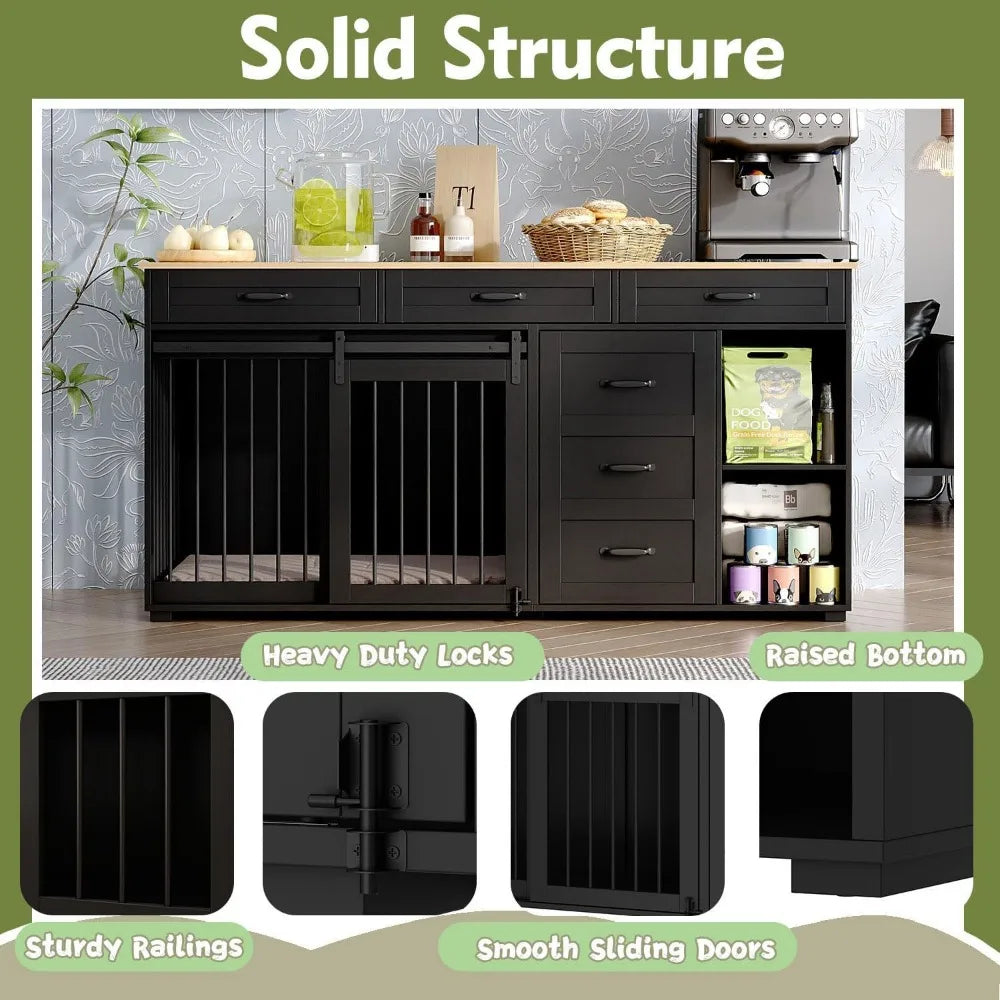 Durable Wooden Dog Crate Table With Storage And Shelves