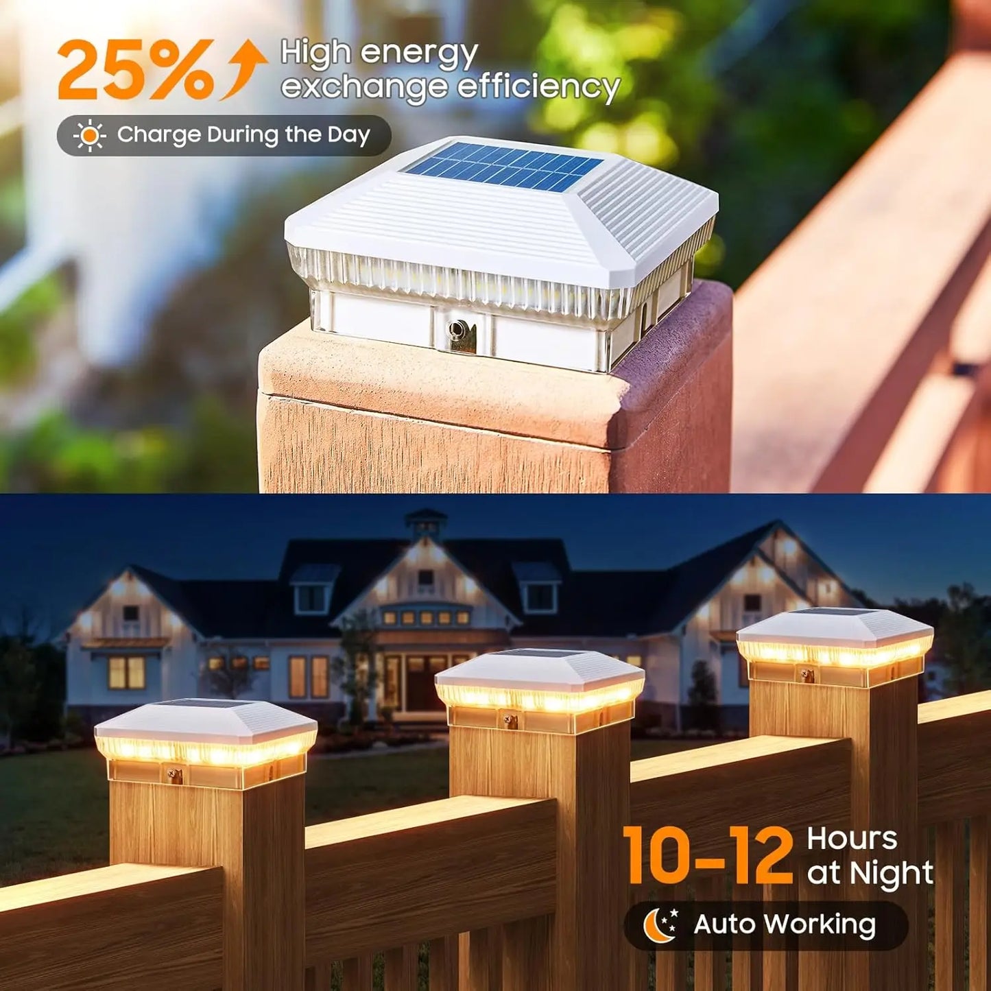 KPSTEK Solar Post Cap Lights For Wood And Vinyl Posts