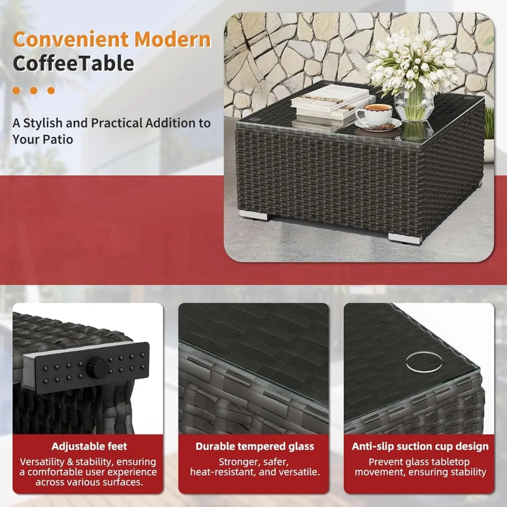 Outdoor Patio Furniture Sofa Set With Glass Top Table And Cushions