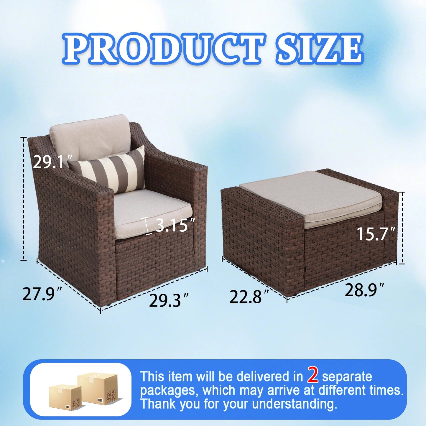 All-Weather Outdoor Patio Furniture Set Wicker Rattan Sectional With Cushions