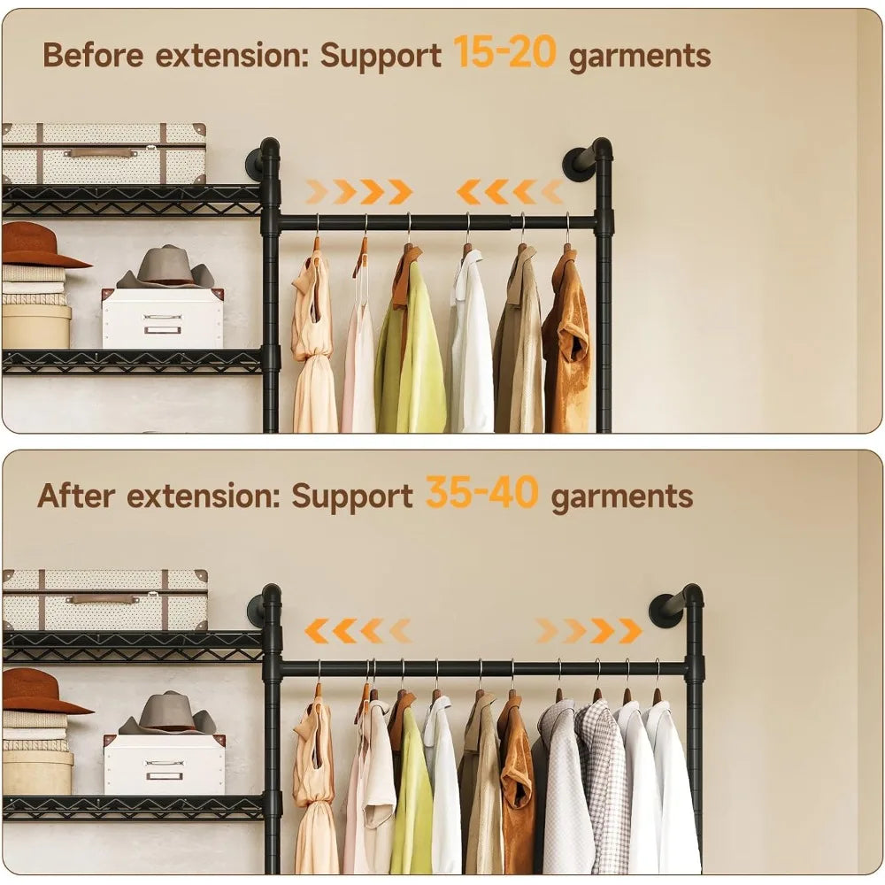 Industrial Wall Mounted Pipe Clothing Rack System For Closet Organization