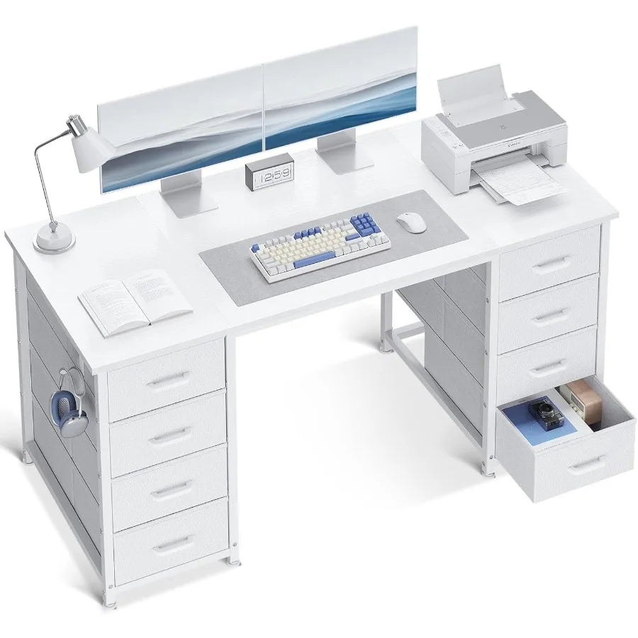 Modern Desk With 8 Fabric Drawers For Home Office Gaming