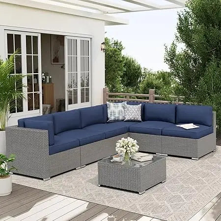 Outdoor Patio Furniture Sofa Set With Glass Top Table And Cushions